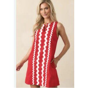 Prosperina Gigi Red Ric Rac Cotton Shift Mini Dress size Small